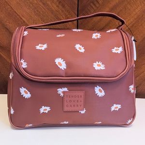 Brown Cosmetic Bag with Floral Design